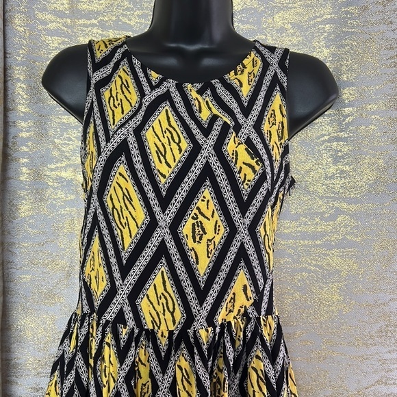 Topshop Black/Yellow Geometric Tiger Print Skater Dress Size 8 - Picture 4 of 13